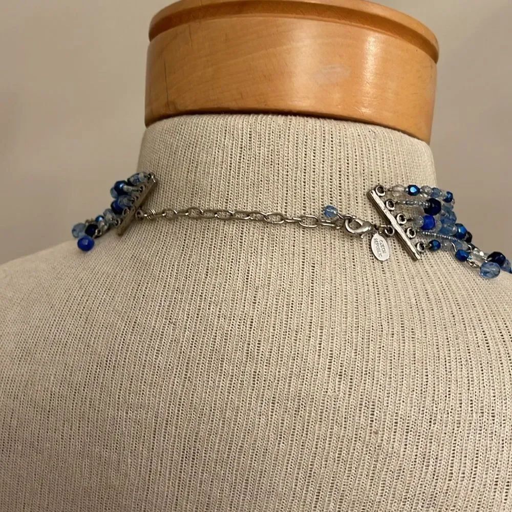 Vintage CZECH REPUBLIC 5 Strand Bib Statement Necklace Blue Cut Glass Beads - Picture 9 of 15